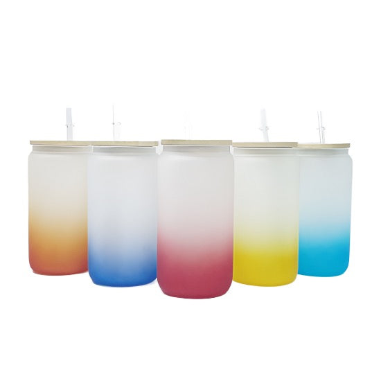 16oz Sublimation blank glass Jar Cans ombre gradient Tumblers (Includes Bamboo Lid & Straw)