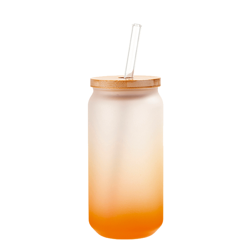 16oz Sublimation blank glass Jar Cans ombre gradient Tumblers (Includes Bamboo Lid & Straw)